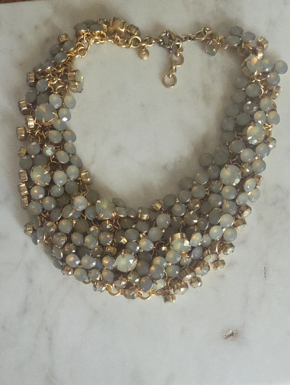 Vintage J.Crew Gold Tone Opal Glass Cluster Statement Necklace - Picture 1 of 8